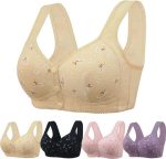 Bras for Older Women No Underwire Front Closure Comfort Senior Wireless Snap Closing Bra