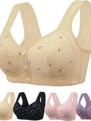 Bras for Older Women No Underwire Front Closure Comfort Senior Wireless Snap Closing Bra