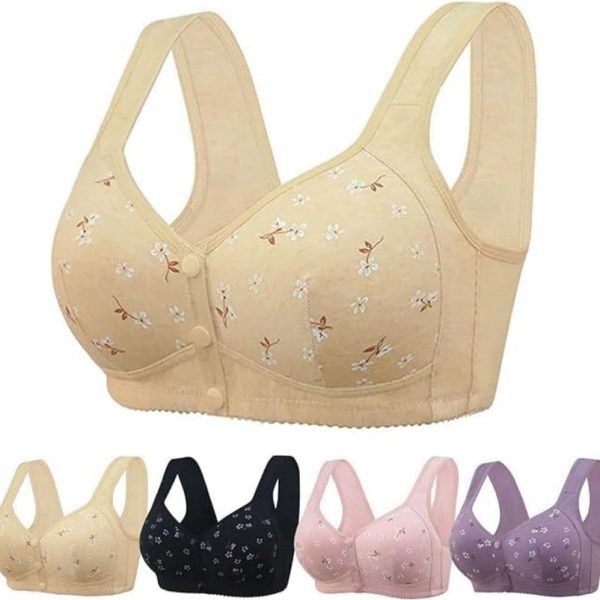 Bras for Older Women No Underwire Front Closure Comfort Senior Wireless Snap Closing Bra