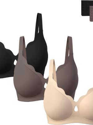 Jelly Bras for Women No Underwire Seamless Push Up Bra Scalloped Full Coverage T Shirt Bra Soft Support Bralette