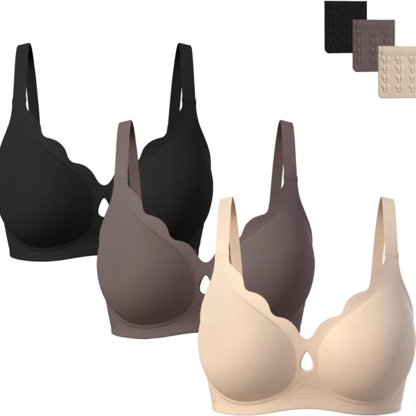 Jelly Bras for Women No Underwire Seamless Push Up Bra Scalloped Full Coverage T Shirt Bra Soft Support Bralette