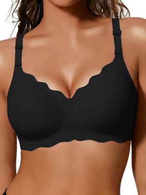 Jelly Bras for Women No Underwire Scalloped Push Up Wireless Bralettes Seamless Soft Comfort Everyday Tshirt Bra
