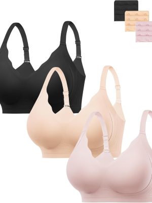 Jelly Bras for Women No Underwire 3PCS Comfort Wireless Push Up Bras Seamless Scalloped Lift Everyday Bralettes