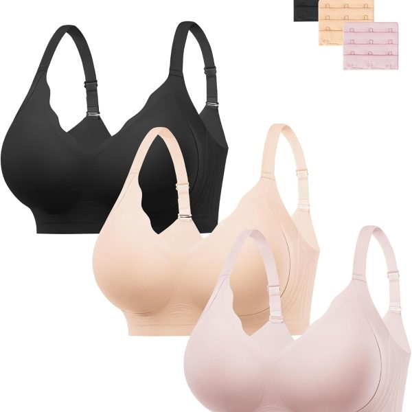 Jelly Bras for Women No Underwire 3PCS Comfort Wireless Push Up Bras Seamless Scalloped Lift Everyday Bralettes