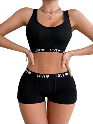 Women Lingerie Set Letter Print Bra and Panty Underwear Sets