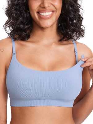 Ribbed Nursing Bras for Breastfeeding Soft Lift Maternity Sleep Bra Wireless Seamless Comfy Bralettes