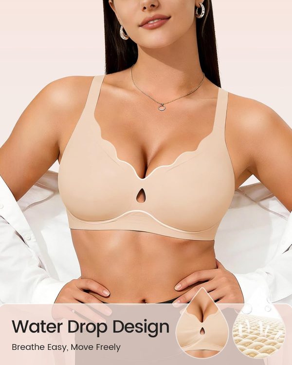 Jelly Bras for Women No Underwire Seamless Push Up Bra Scalloped Full Coverage T Shirt Bra Soft Support Bralette