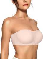 Womens Strapless Bras Jelly Push Up Bandeau Bra Non Slip Wireless Supportive Padded Bras Seamless Comfortable Tube Bra