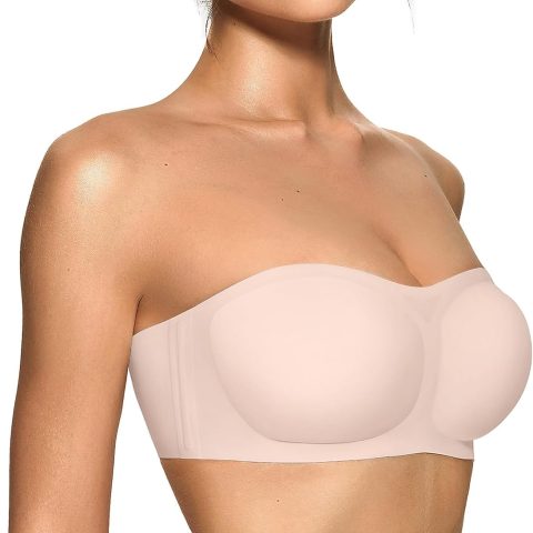 Womens Strapless Bras Jelly Push Up Bandeau Bra Non Slip Wireless Supportive Padded Bras Seamless Comfortable Tube Bra