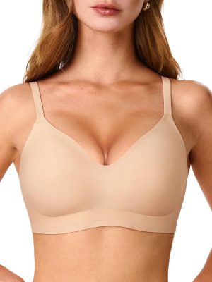 Jelly Bras for Women, No Underwire Full Coverage V Plunge Bra Wireless Seamless Comfort Bralette T-Shirts Everyday Bras
