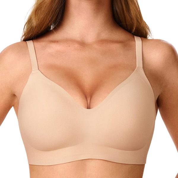 Jelly Bras for Women, No Underwire Full Coverage V Plunge Bra Wireless Seamless Comfort Bralette T-Shirts Everyday Bras
