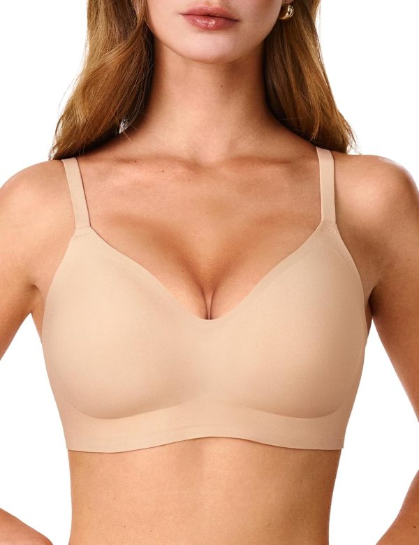 Jelly Bras for Women, No Underwire Full Coverage V Plunge Bra Wireless Seamless Comfort Bralette T-Shirts Everyday Bras