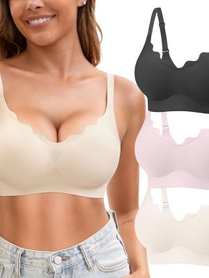 Womens Seamless T-Shirt Bras 3 Pack Wireless Comfy Jelly Bra, Full Coverage Bralette No Show Under Clothes