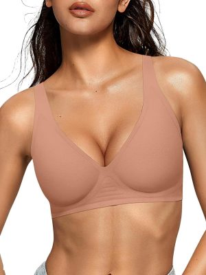 Womens Deep V Bras Wireless Comfortable Bra Supportive No Underwire Bras Tshirt Push Up Bralettes Plunge Seamless Bra