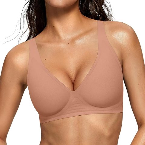 Womens Deep V Bras Wireless Comfortable Bra Supportive No Underwire Bras Tshirt Push Up Bralettes Plunge Seamless Bra