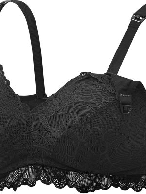 Lace Nursing Bra, Wirefree Padded Nursing Bras for Breastfeeding, V Neck Maternity Bra for Pregnancy, Soft Lace