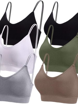 6 Pcs V Neck Bralettes for Women Padded Bralette with Straps Seamless Bra