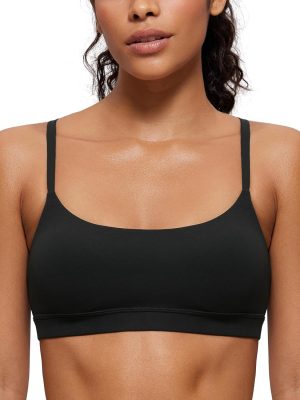 Womens  Adjustable Spaghetti Strap Sports Bra - Scoop Neck Wireless Padded Bra Yoga Workout Crop Top