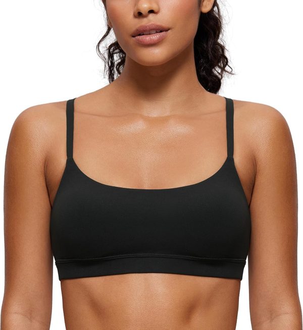 Womens  Adjustable Spaghetti Strap Sports Bra - Scoop Neck Wireless Padded Bra Yoga Workout Crop Top