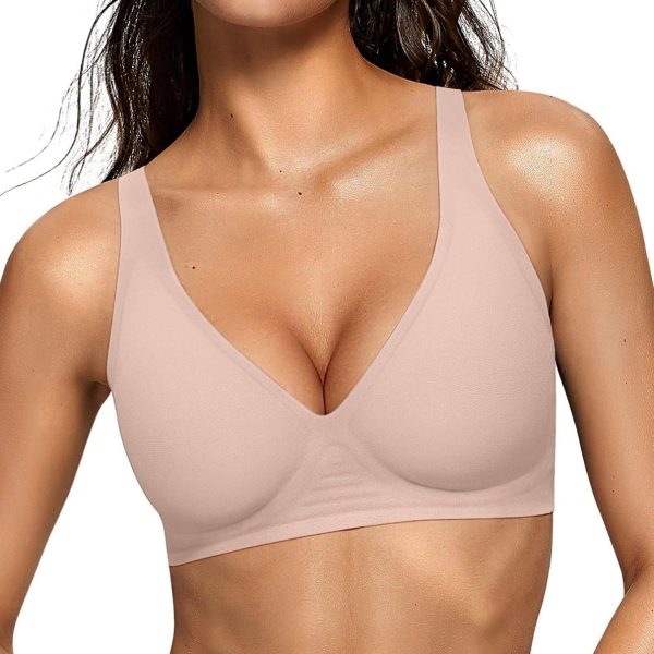 Womens Deep V Bras Wireless Comfortable Bra Supportive No Underwire Bras Tshirt Push Up Bralettes Plunge Seamless Bra