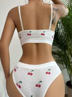 Women 2 Piece Ribbed Bra and Panty Sets Wireless Bralettes Thong Underwear